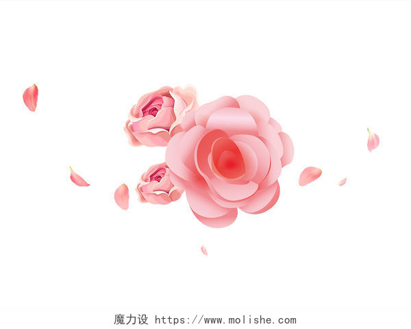 粉色玫瑰花花瓣情人节七夕PNG素材元素